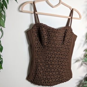 On Gossamer Embroidered Eyelet Corset Top EUC
